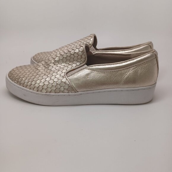 Vionic Leather Sneakers Gold Snakeskin Print Midi Slip On Comfort Shoes Womens 8 - Picture 2 of 13